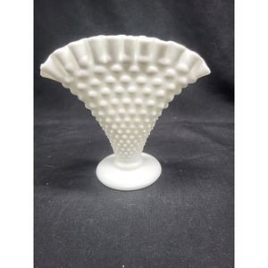Fenton Milk Glass Hobnail Fan Vase